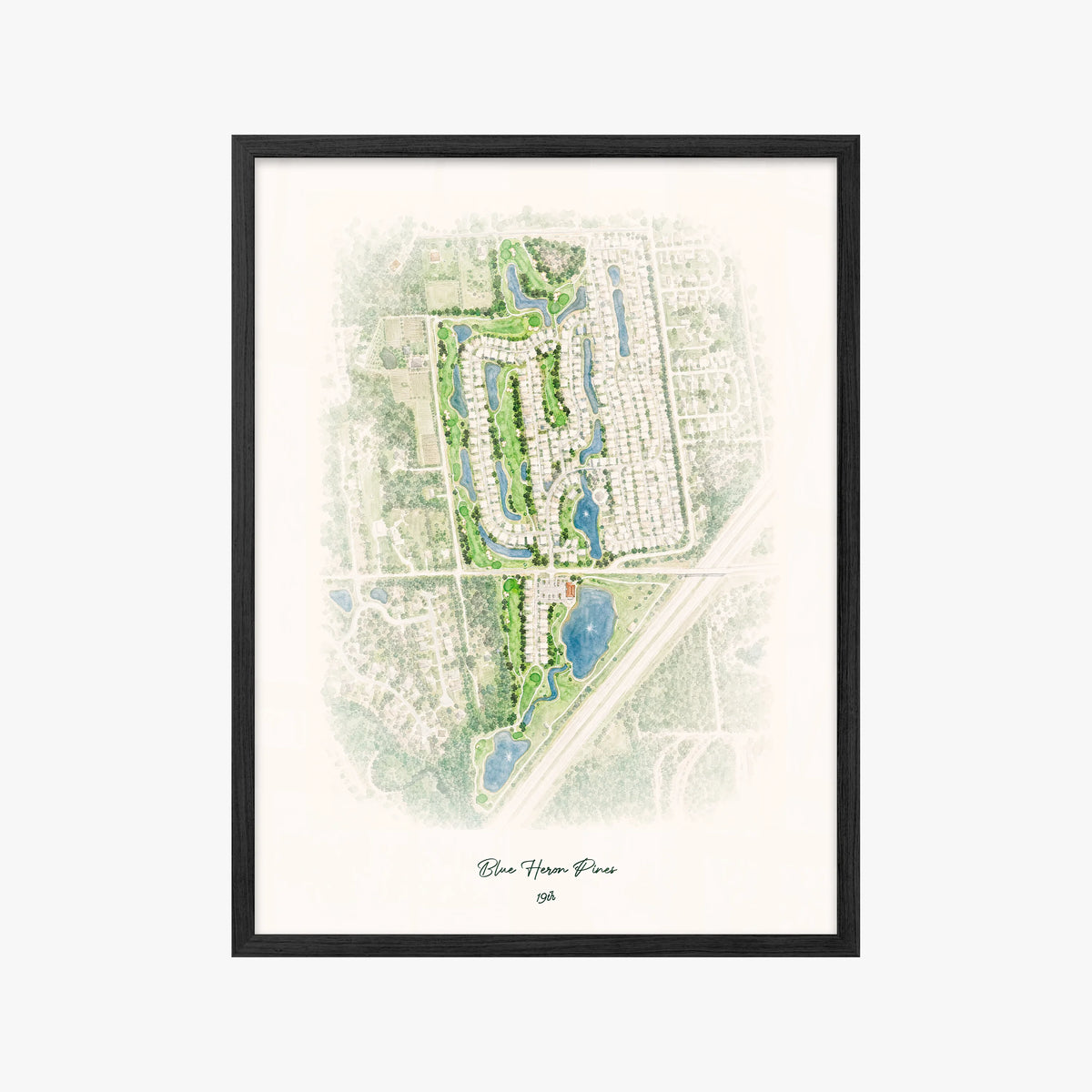 Blue Heron Pines black frame